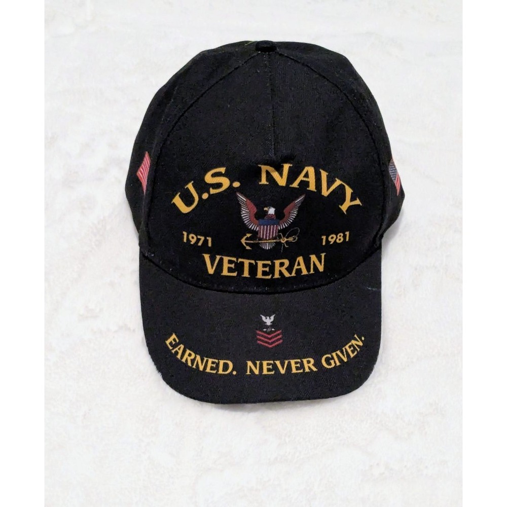 US Navy Veteran Baseball Cap 1971 1981 Earned Never Given Eagle Black